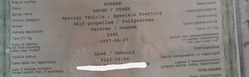 1997 Nissan Motorhome (CT 1463)